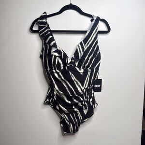 NWT DKNY Zebra Print One-Piece Swimsuit | Size 10 | Tummy Control